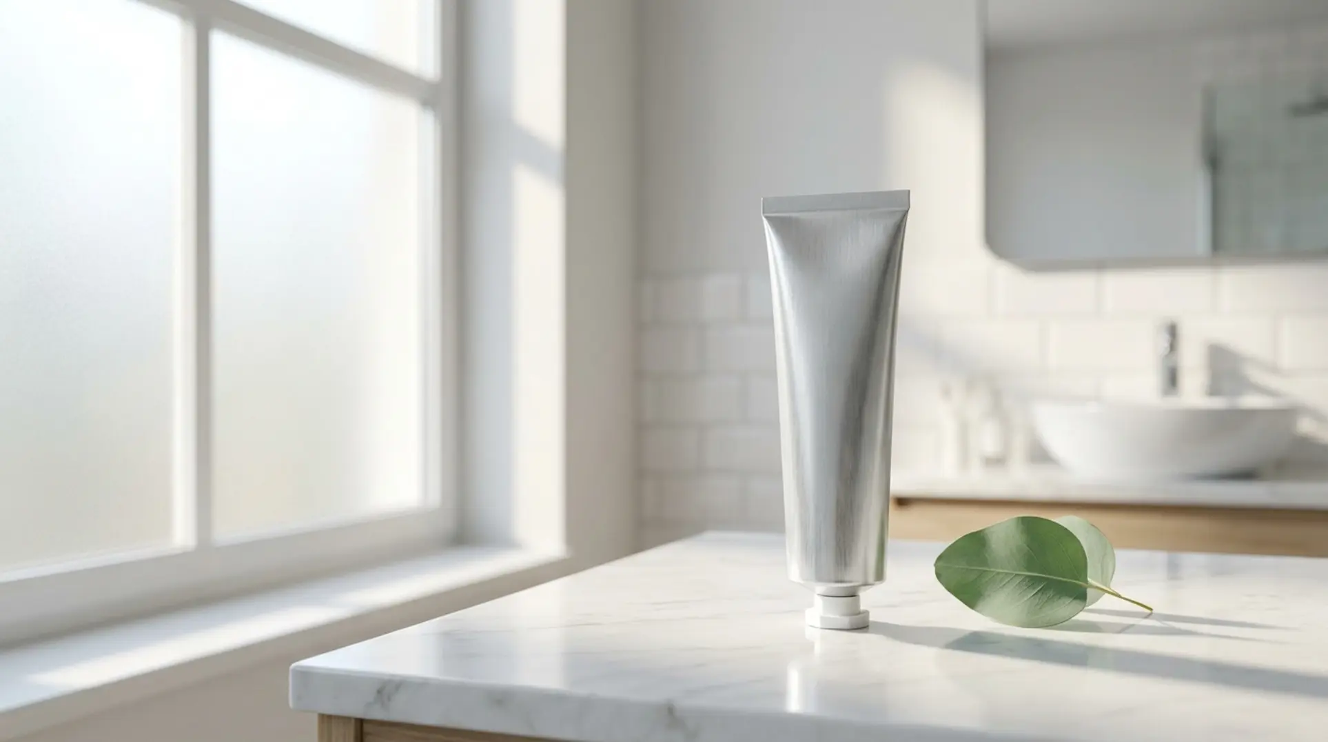 A tube of Sovereign Silver Gel on a clean bathroom counter, illustrating its uses.